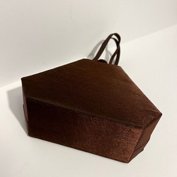 Super Unique Vintage 80s / 90s Brown 3D Trapeze Metallic Cloth Evening Handbag - Picture 4 of 8